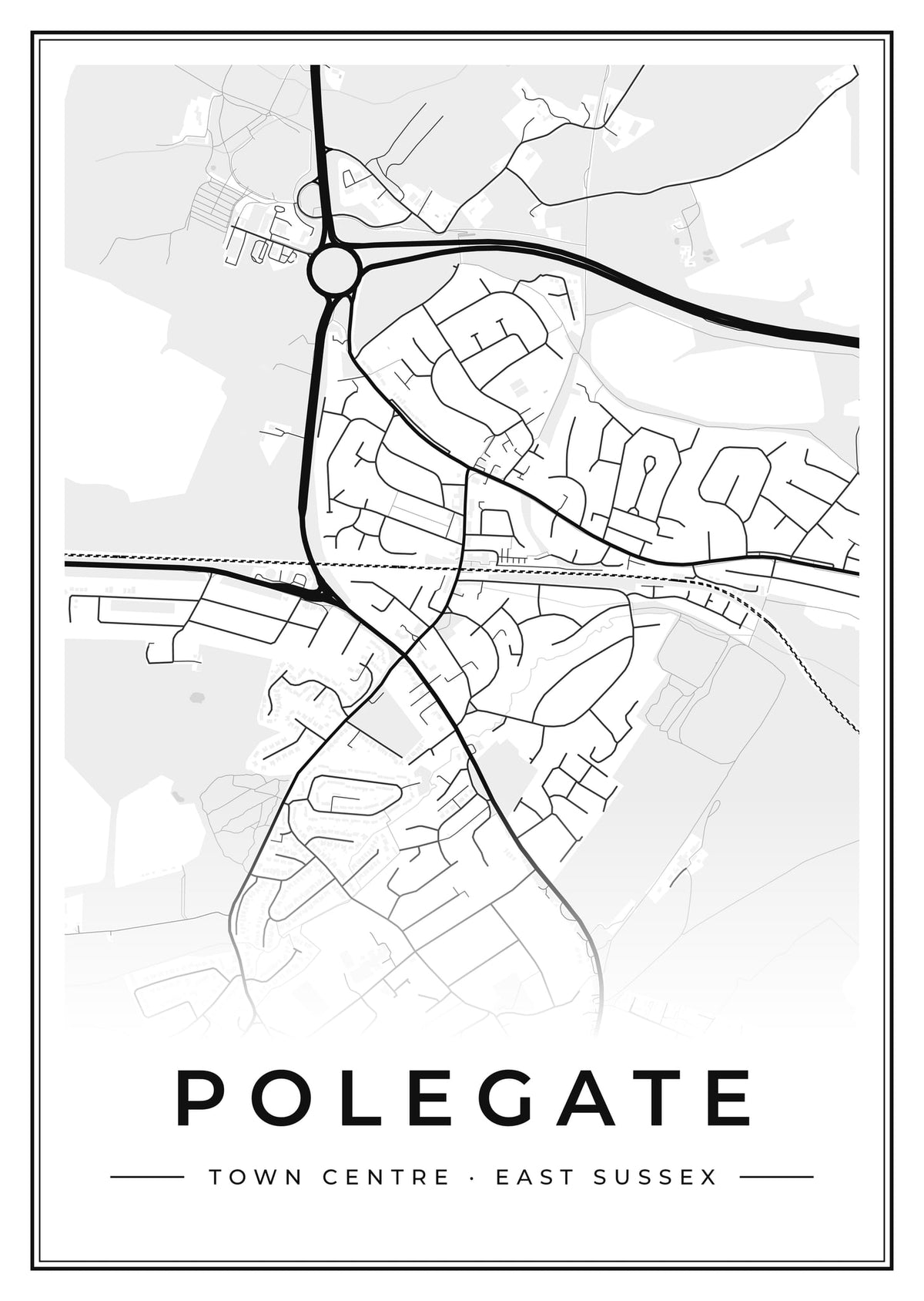 Street map poster of Polegate town centre, East Sussex