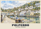 Polperro Harbour poster, English Watercolour style