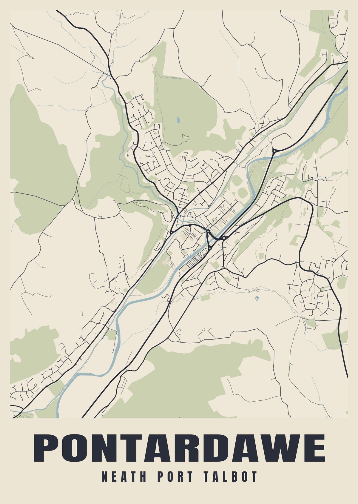 Street map poster of Pontardawe, Neath Port Talbot