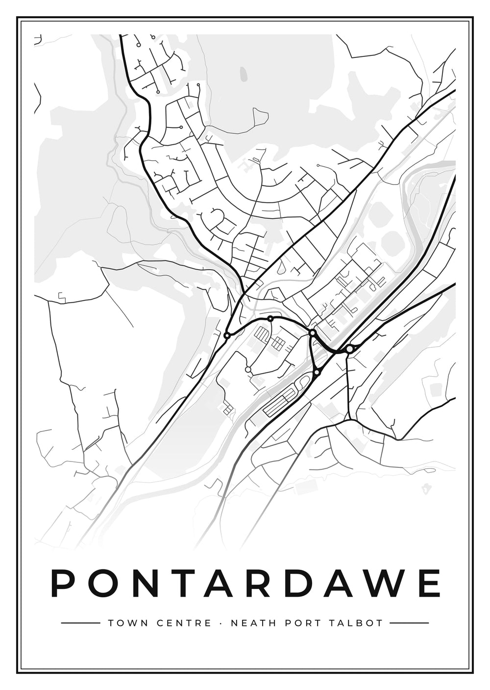 Pontardawe Town Centre Street Map Poster