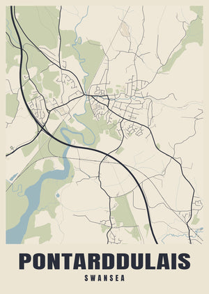 Pontarddulais Street Map Poster