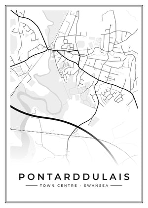 Pontarddulais Town Centre Street Map Poster