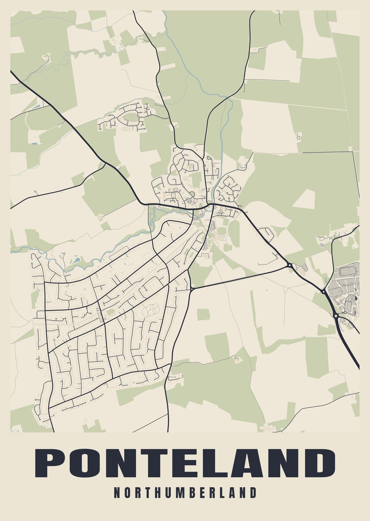 Street map poster of Ponteland, Northumberland