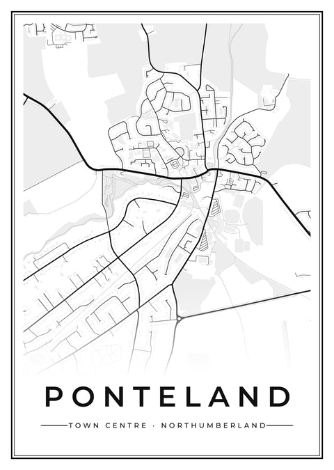 Ponteland Town Centre Street Map Poster
