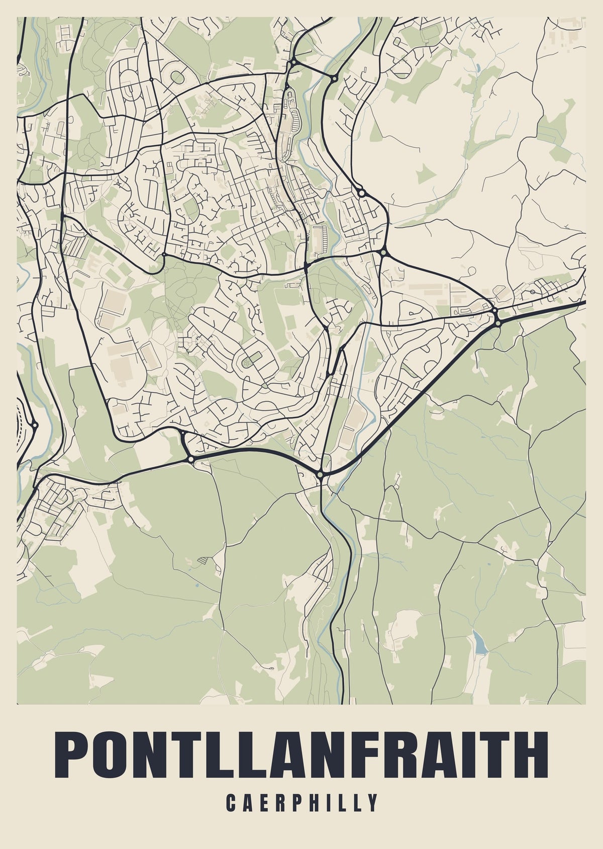 Street map poster of Pontllanfraith, Caerphilly