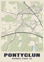 Street map poster of Pontyclun, Rhondda Cynon Taf
