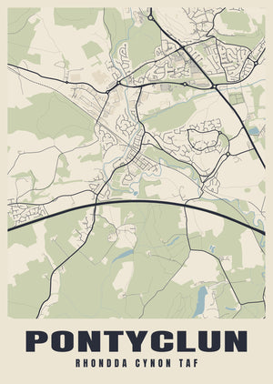 Pontyclun Street Map Poster