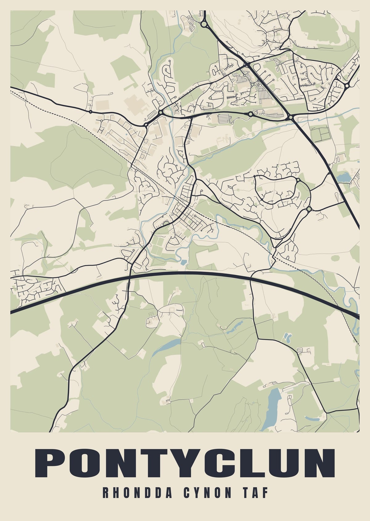 Street map poster of Pontyclun, Rhondda Cynon Taf