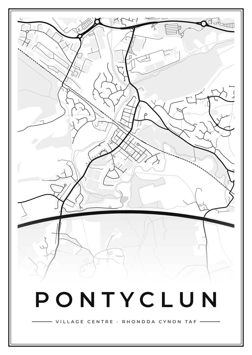 Street map poster of Pontyclun village centre, Rhondda Cynon Taf