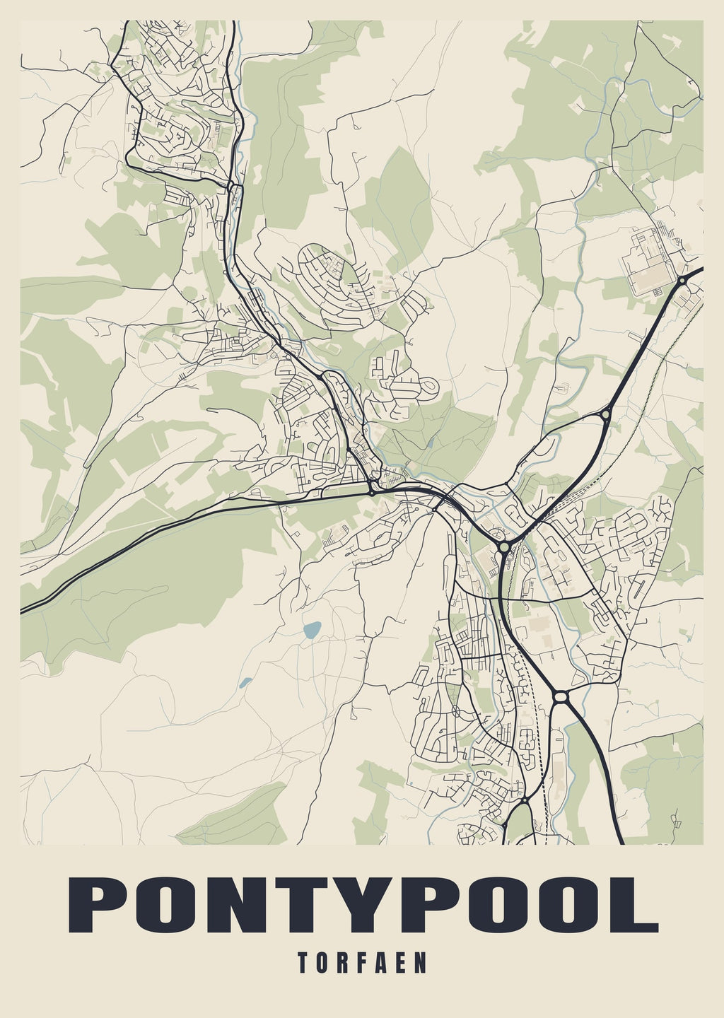 Street map poster of Pontypool, Torfaen