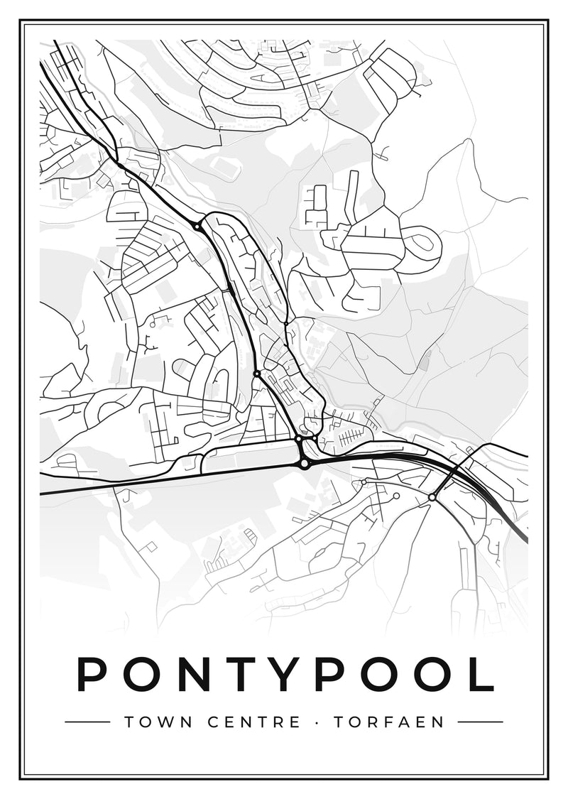 Pontypool Town Centre Street Map Poster