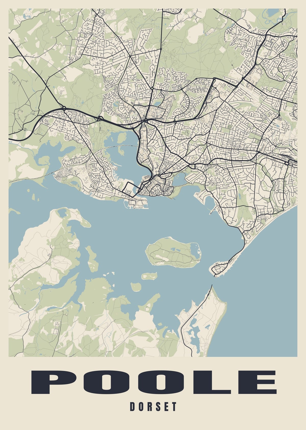 Street map poster of Poole, Dorset