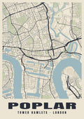 Heritage street map poster of Poplar, Tower Hamlets, London
