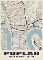 Heritage street map poster of Poplar, Tower Hamlets, London