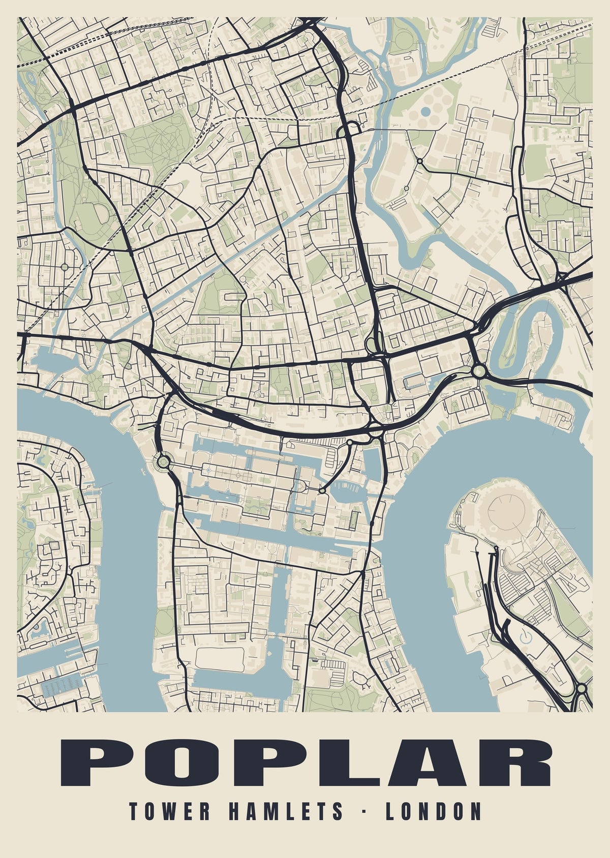Heritage street map poster of Poplar, Tower Hamlets, London