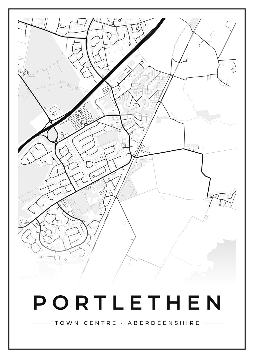 Street map poster of Portlethen town centre, Aberdeenshire