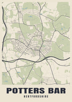 Street map poster of Potters Bar, Hertfordshire
