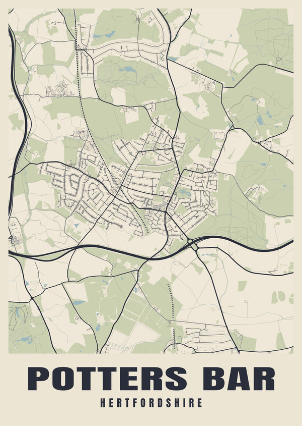 Potters Bar Street Map Poster