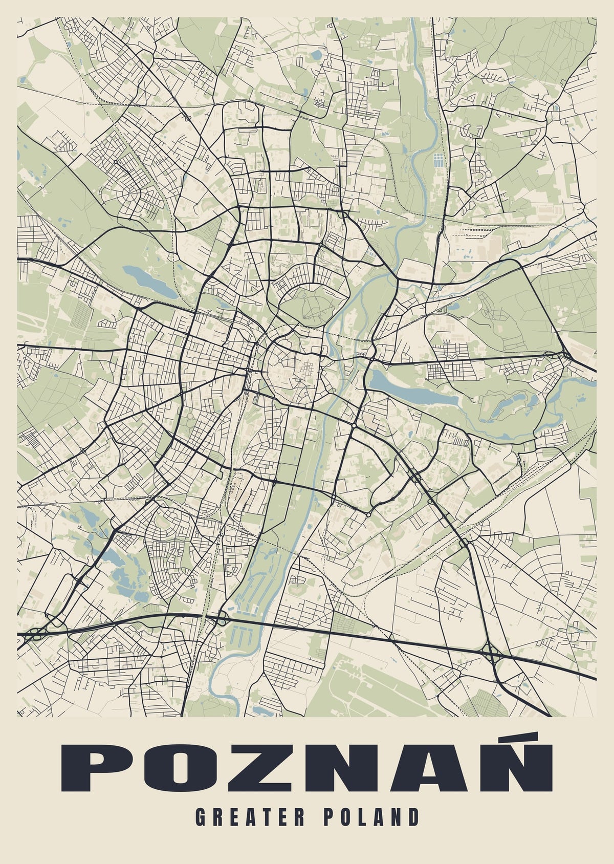 Street map poster of Poznań, Greater Poland