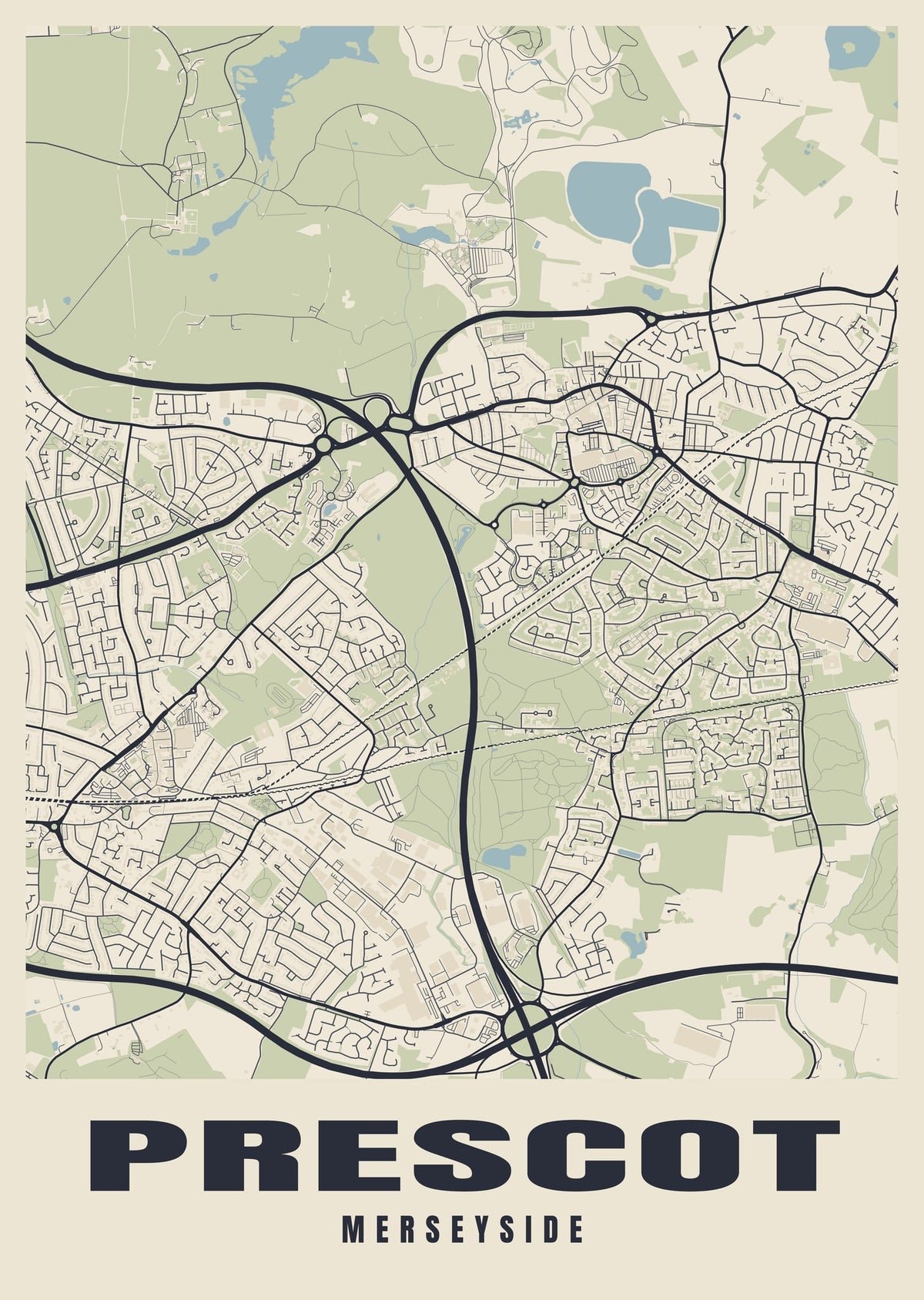 Street map poster of Prescot, Merseyside