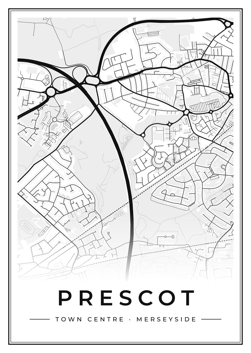 Prescot Town Centre Street Map Poster