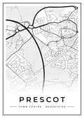 Street map poster of Prescot town centre, Merseyside