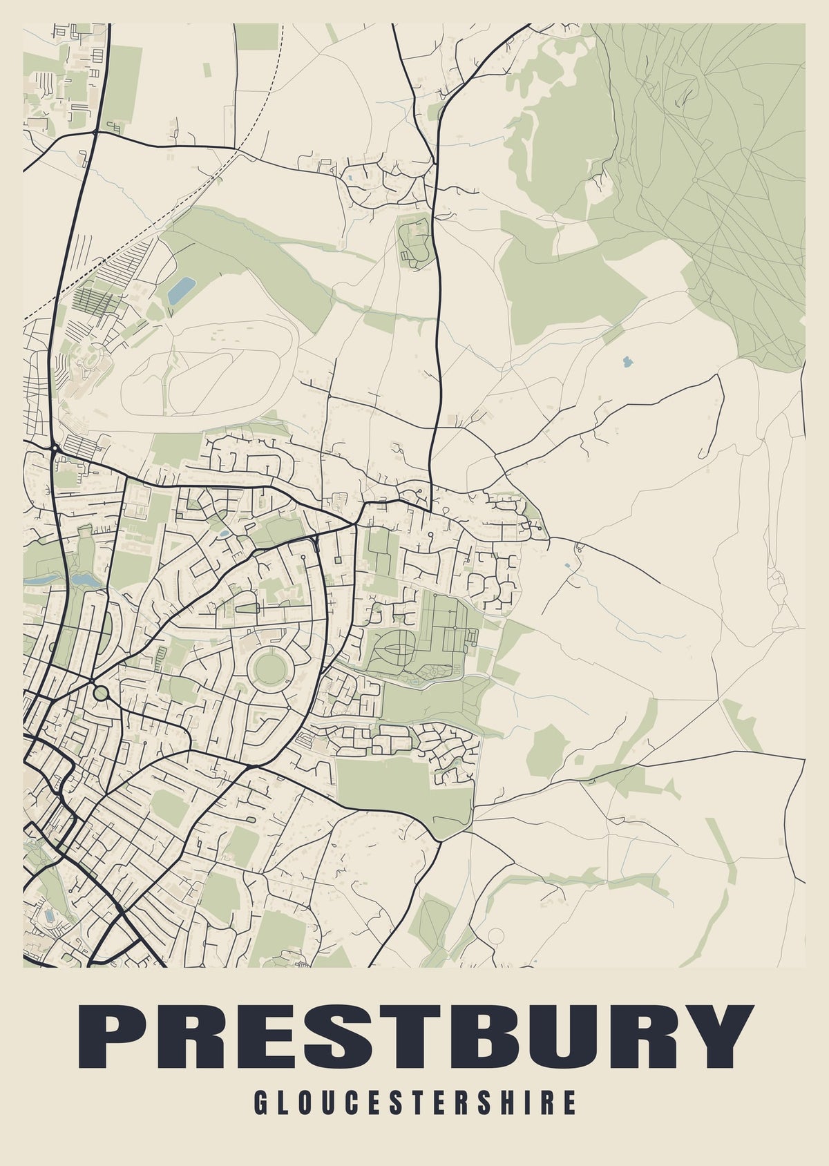Street map poster of Prestbury, Gloucestershire