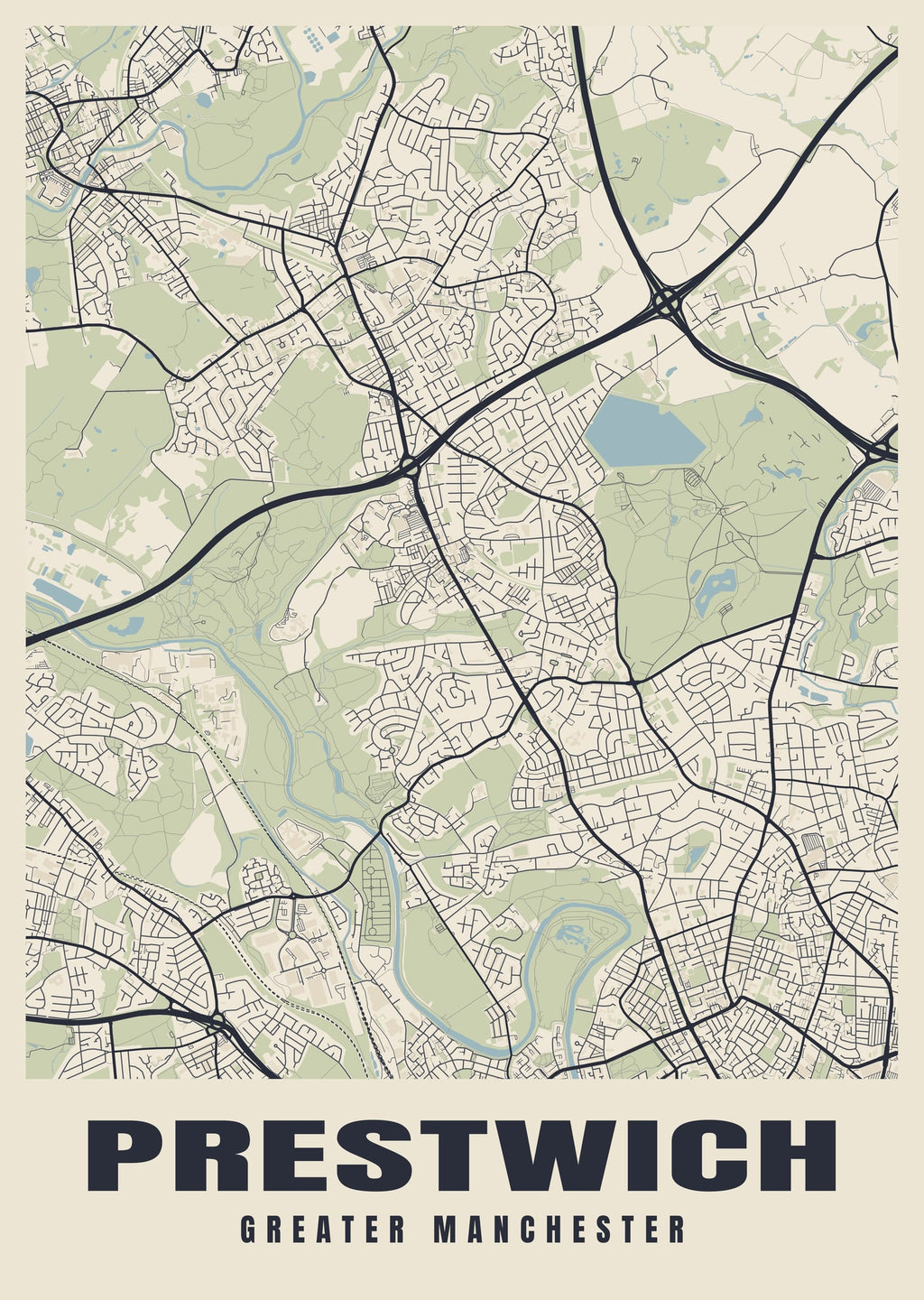 Street map poster of Prestwich, Greater Manchester