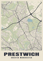 Street map poster of Prestwich, Greater Manchester