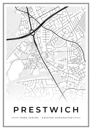 Prestwich Town Centre Street Map Poster