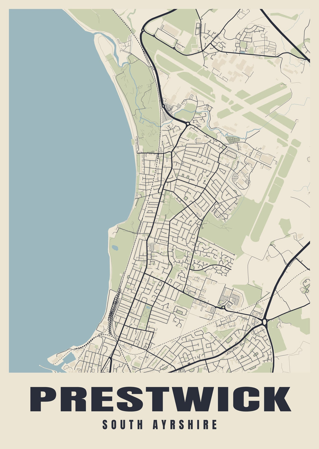 Street map poster of Prestwick, South Ayrshire