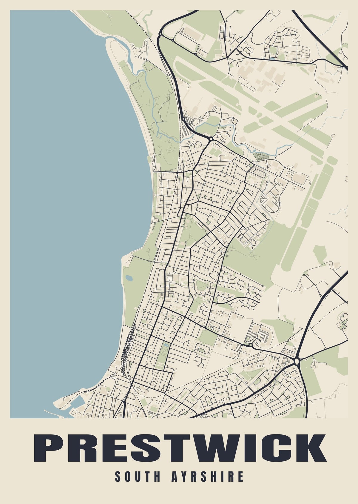 Street map poster of Prestwick, South Ayrshire