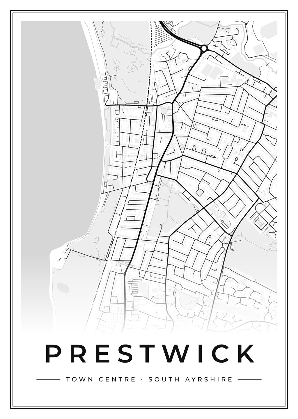 Street map poster of Prestwick town centre, South Ayrshire