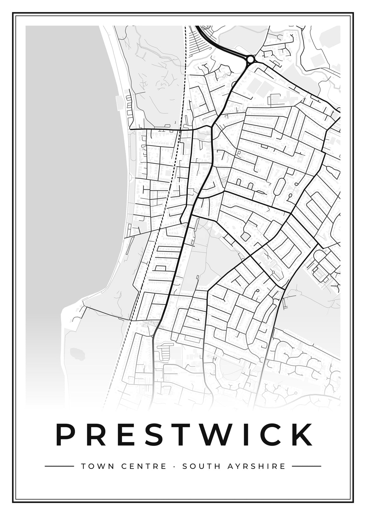 Street map poster of Prestwick town centre, South Ayrshire