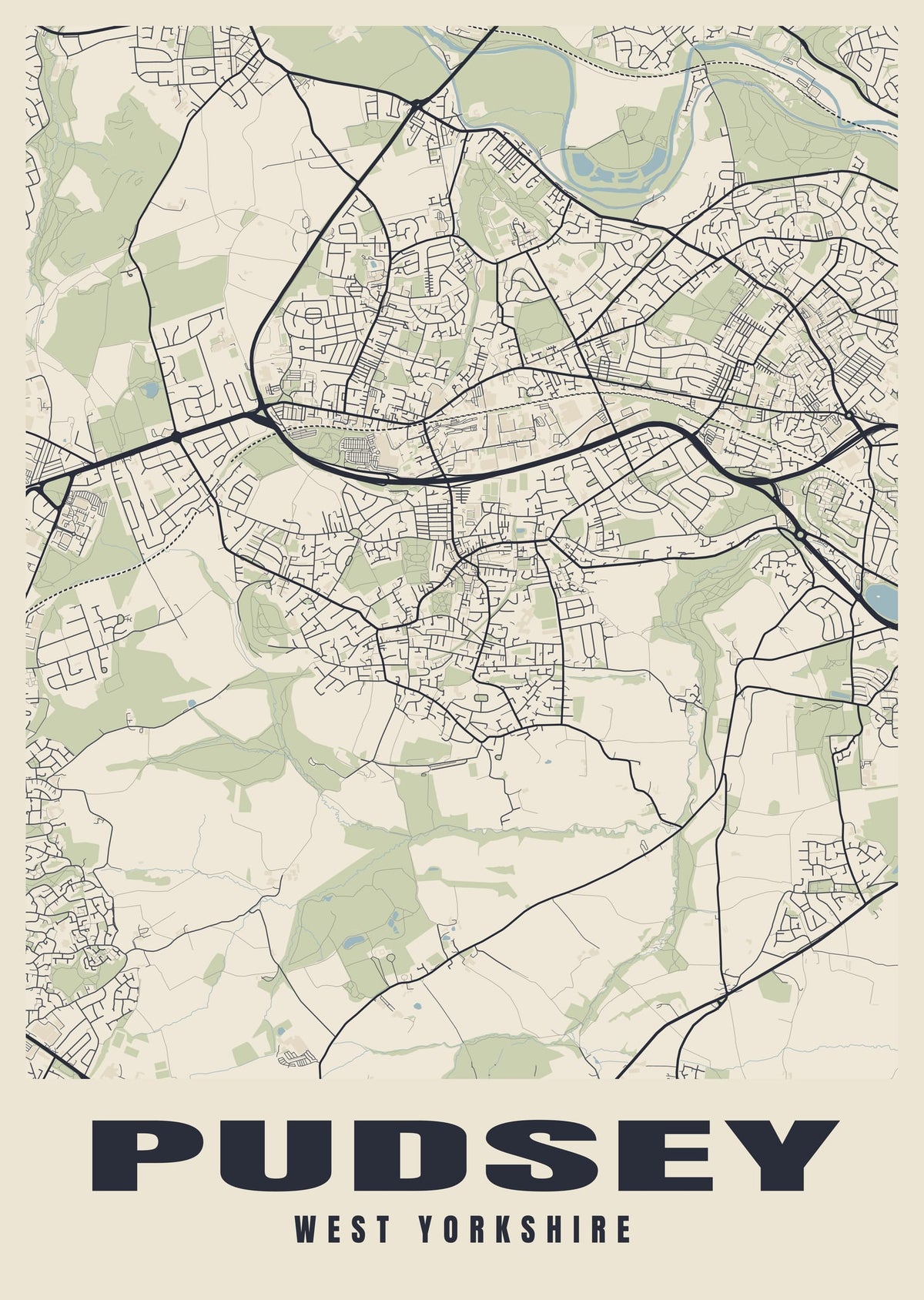 Street map poster of Pudsey, West Yorkshire