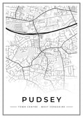 Street map poster of Pudsey town centre, West Yorkshire