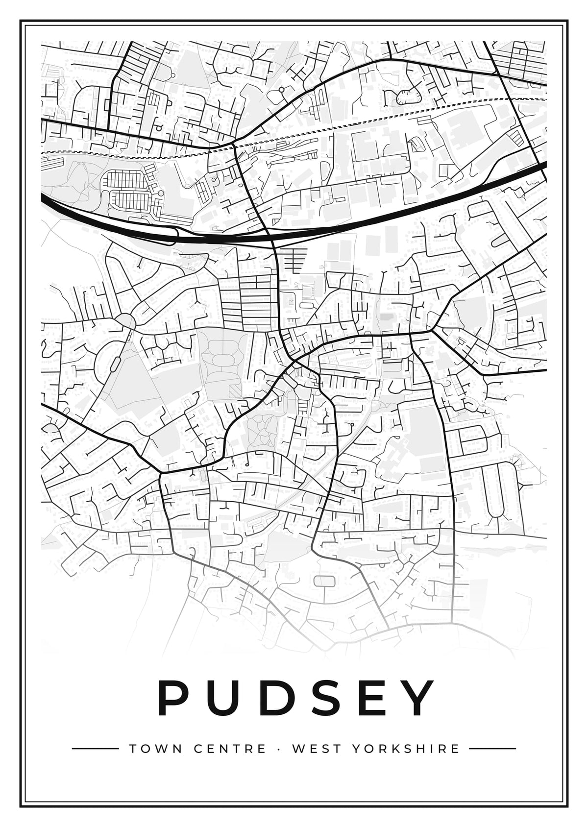 Street map poster of Pudsey town centre, West Yorkshire