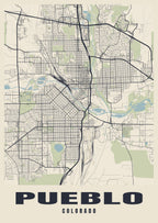 Street map poster of Pueblo, Colorado