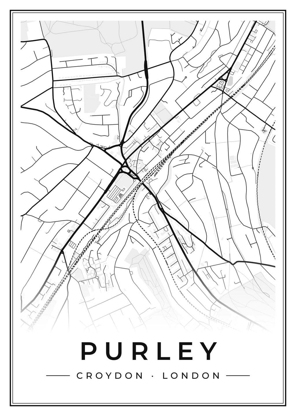 Street map poster of Purley, Croydon, London