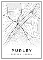 Street map poster of Purley, Croydon, London