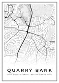 Street map poster of Quarry Bank village centre, West Midlands