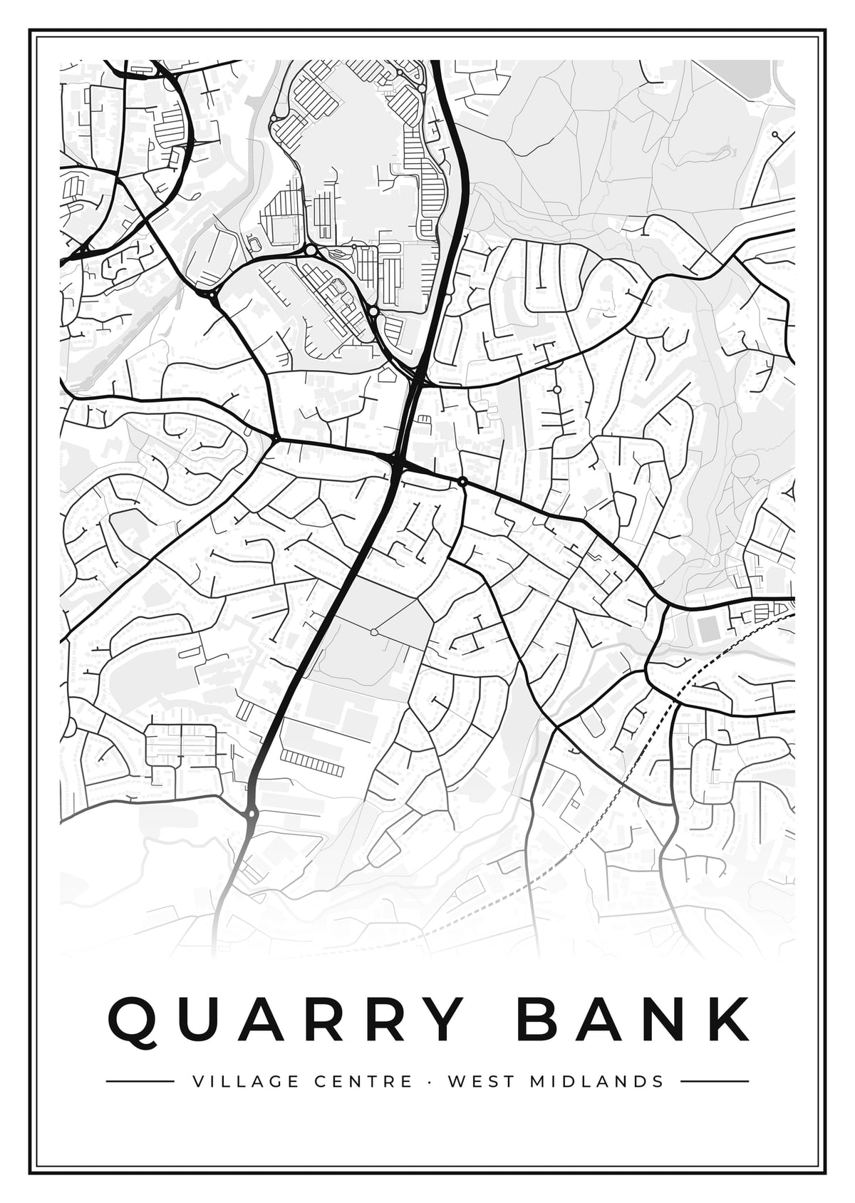 Street map poster of Quarry Bank village centre, West Midlands