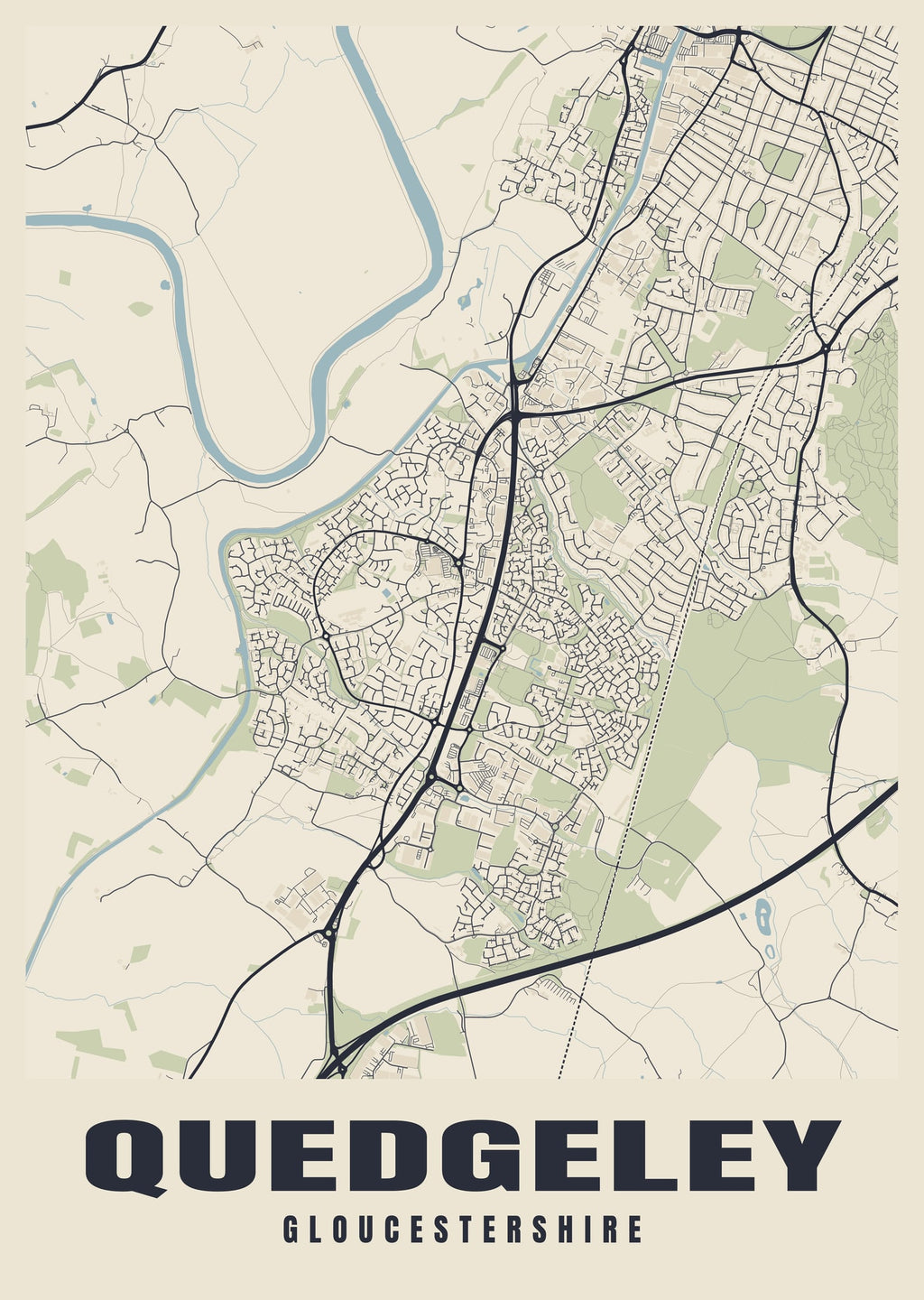 Street map poster of Quedgeley, Gloucestershire