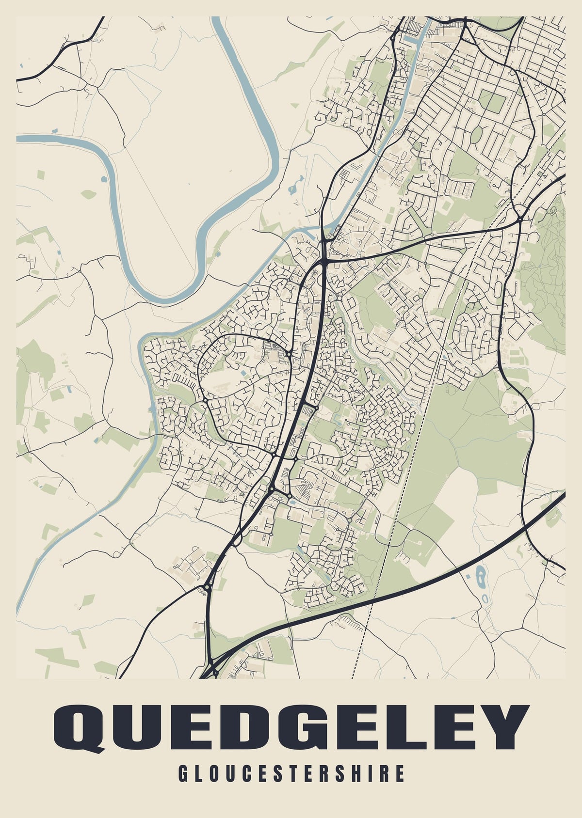 Street map poster of Quedgeley, Gloucestershire