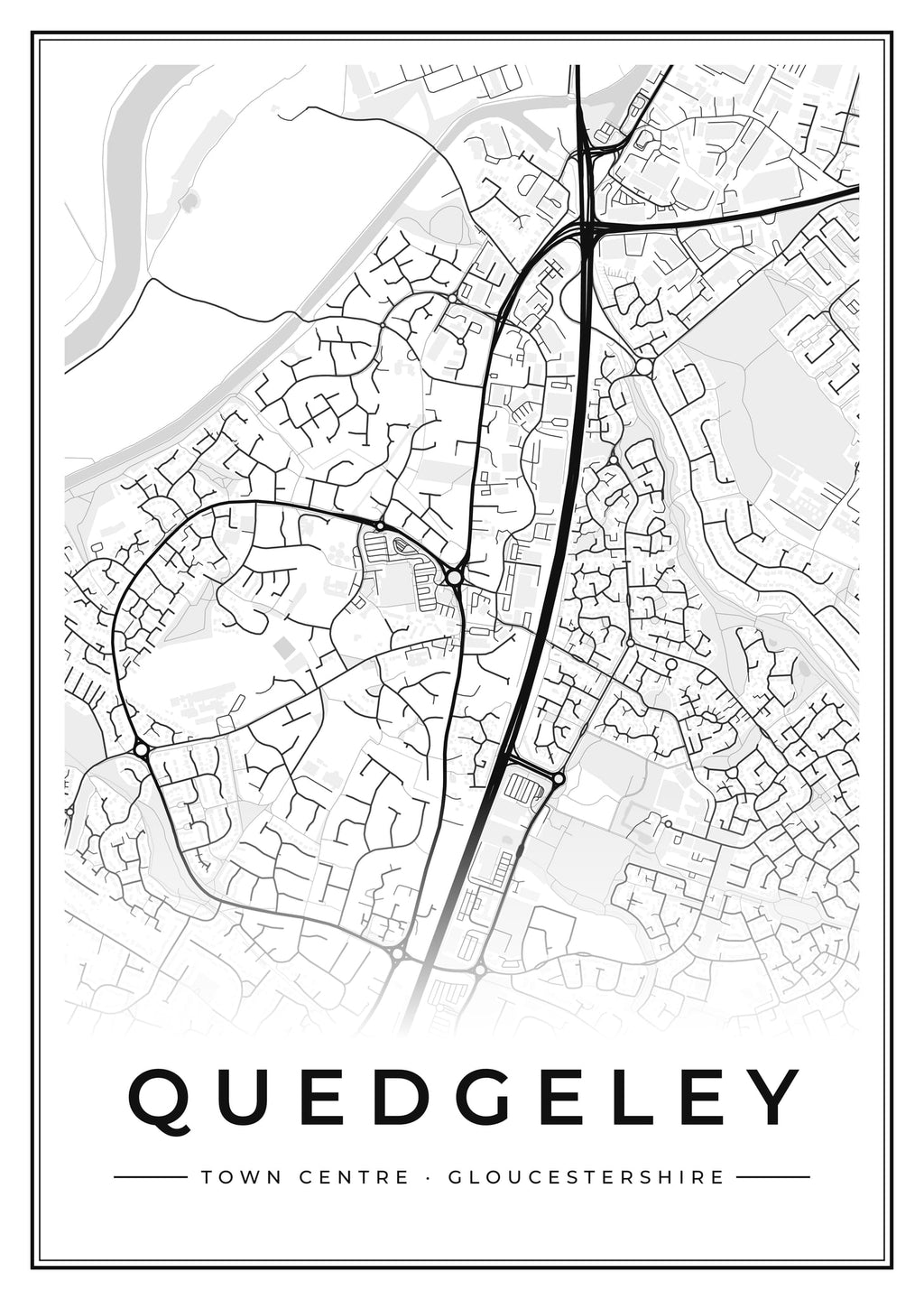 Street map poster of Quedgeley town centre, Gloucestershire