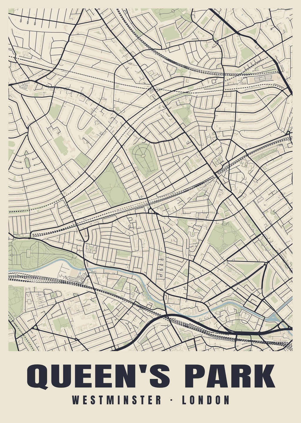 Heritage street map poster of Queen's Park, Westminster, London
