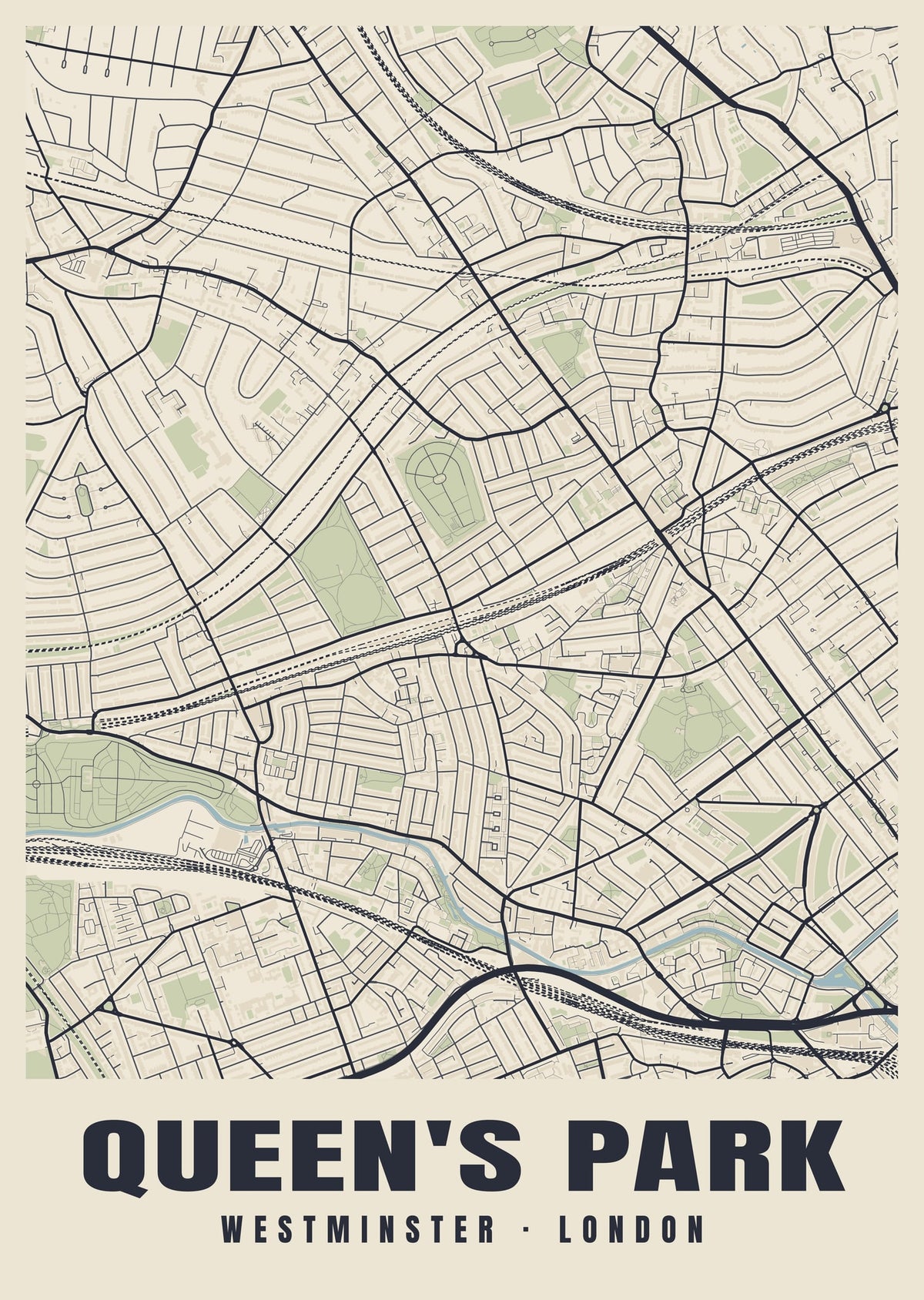 Heritage street map poster of Queen's Park, Westminster, London