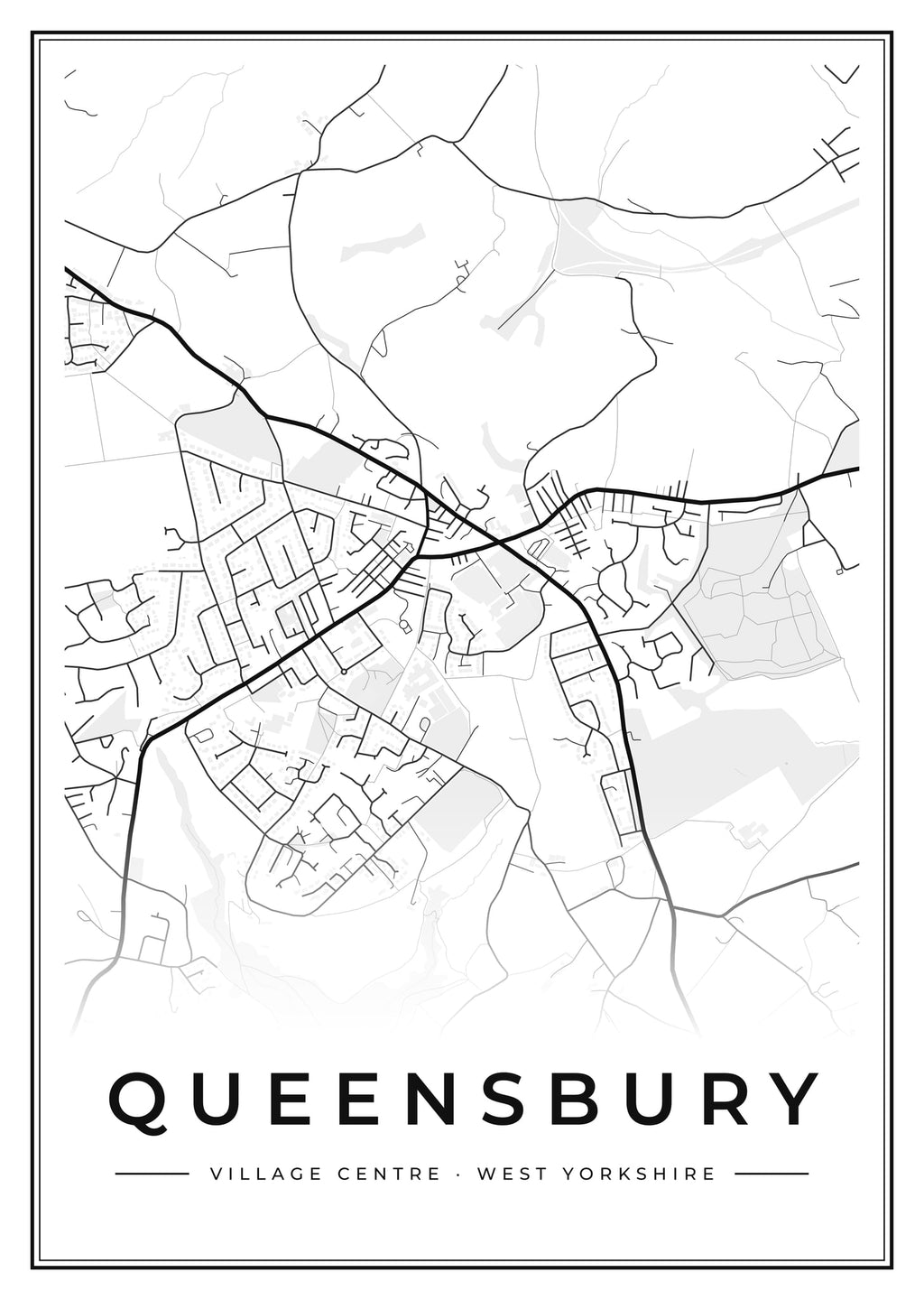 Street map poster of Queensbury village centre, West Yorkshire