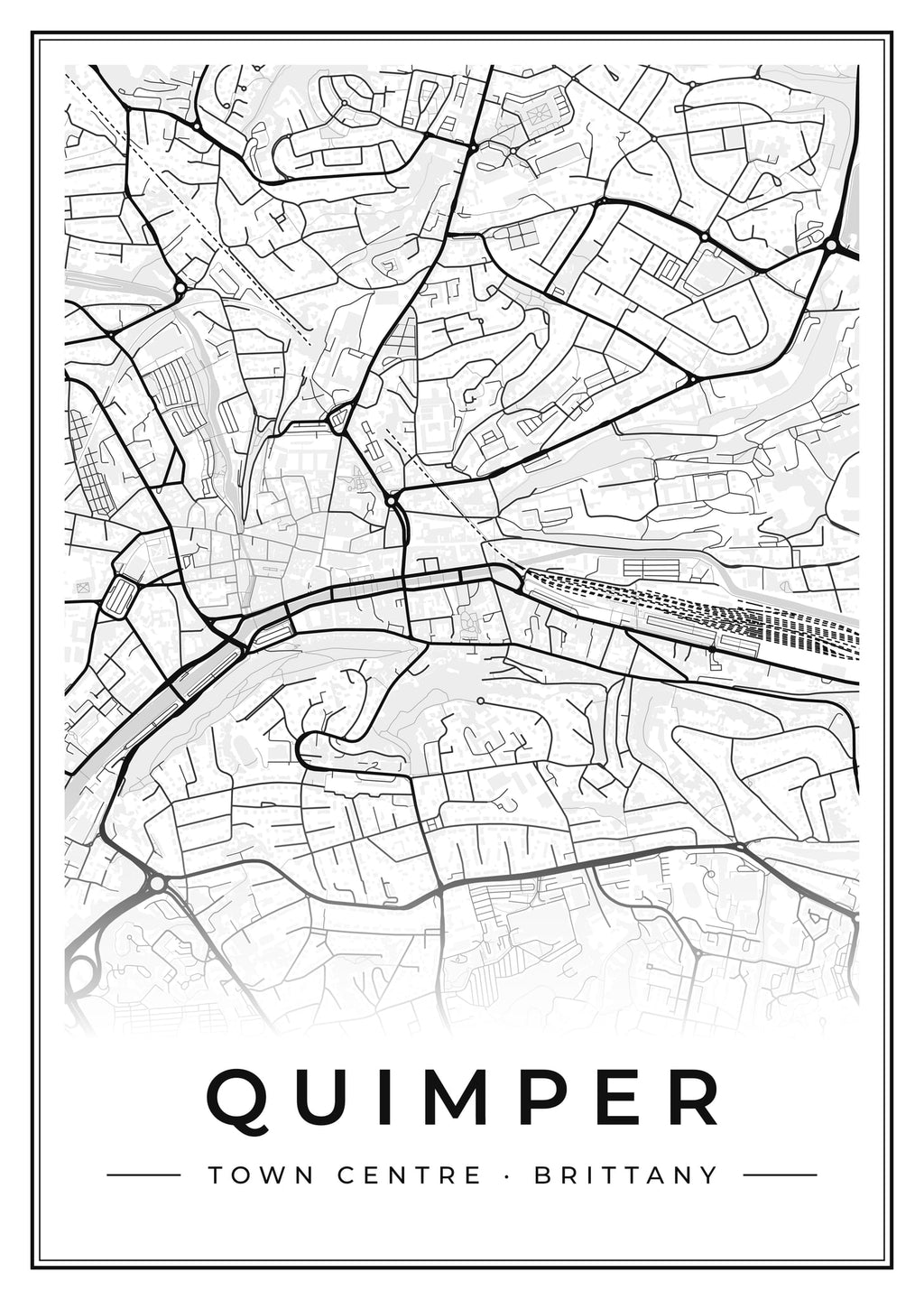 Street map poster of Quimper town centre, Brittany