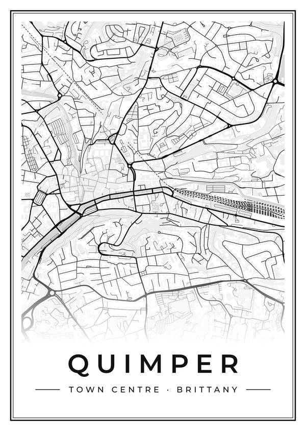 Quimper Town Centre Street Map Poster